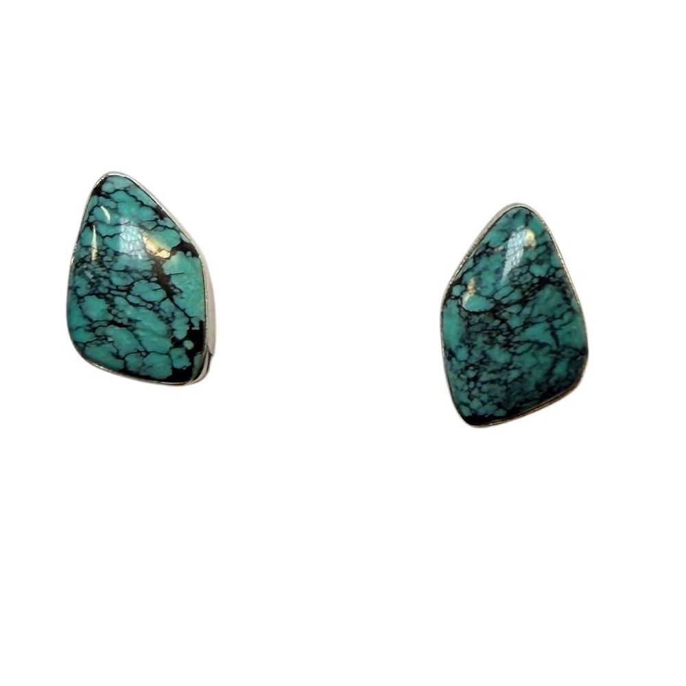 Vintage Signed Starlite Sterling Silver Spiderweb Turquoise Clip On Earrings